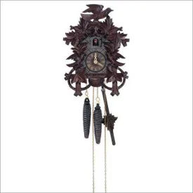 11" Eight Leaves, Three Birds Black Forest Mahogany Cuckoo Clock