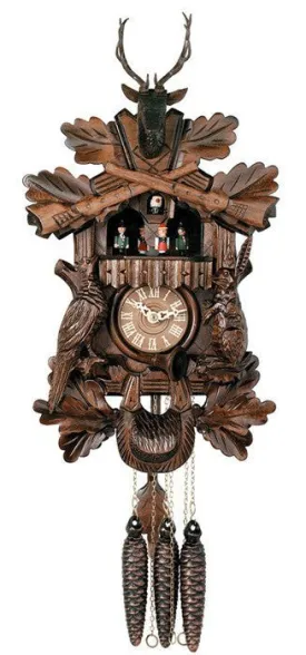 17" Hunter's Hand Carved Animals 1 Day Musical  German Cuckoo Clock