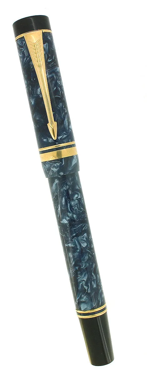 1991 PARKER DUOFOLD INTERNATIONAL BLUE MARBLE FOUNTAIN PEN 18K MEDIUM NIB