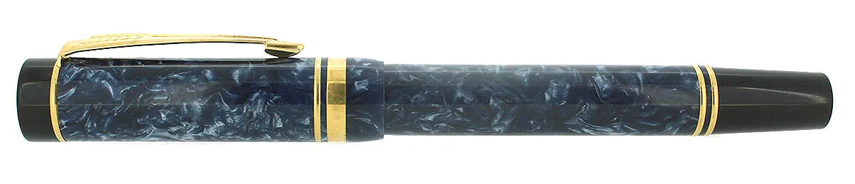 1991 PARKER DUOFOLD INTERNATIONAL BLUE MARBLE FOUNTAIN PEN 18K MEDIUM NIB