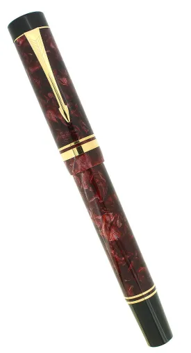 1998 PARKER DUOFOLD CENTENNIAL RED MARBLED 18K BROAD OBLIQUE NIB FOUNTAIN PEN