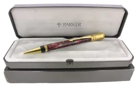 2003 PARKER DUOFOLD RED MARBLED BALLPOINT PEN MADE IN UK