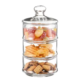 3-Tier Stacking Glass Apothecary Jar D4.8XH8.7" Round Glass Storage Canisters for Kitchen