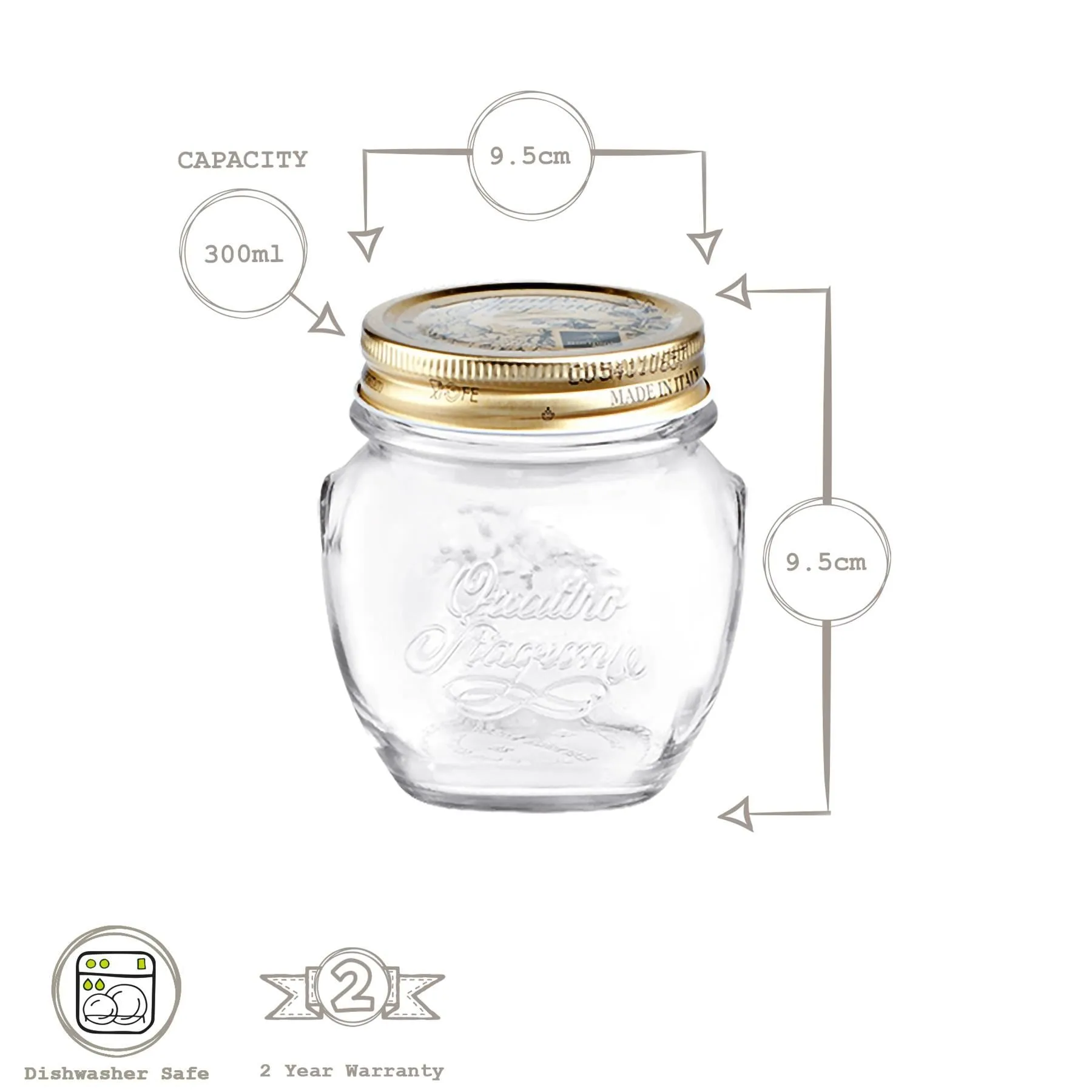 300ml Quattro Stagioni Glass Food Preserving Jars - Pack of 3 - By Bormioli Rocco