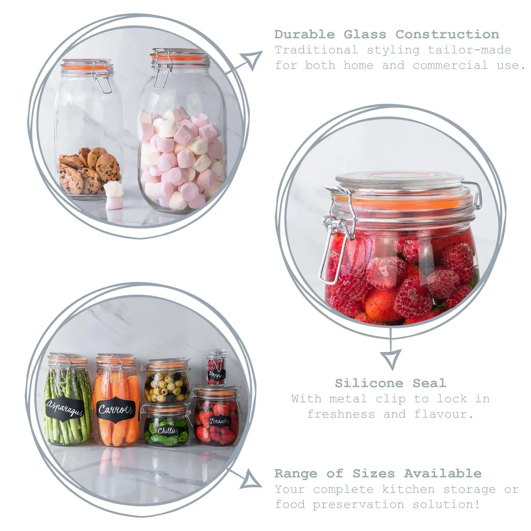 750ml Classic Glass Storage Jars - Pack of 3 - By Argon Tableware