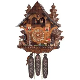 8-Day Musical Cuckoo Clock Fisherman Raises Pole & Moving Waterwheel