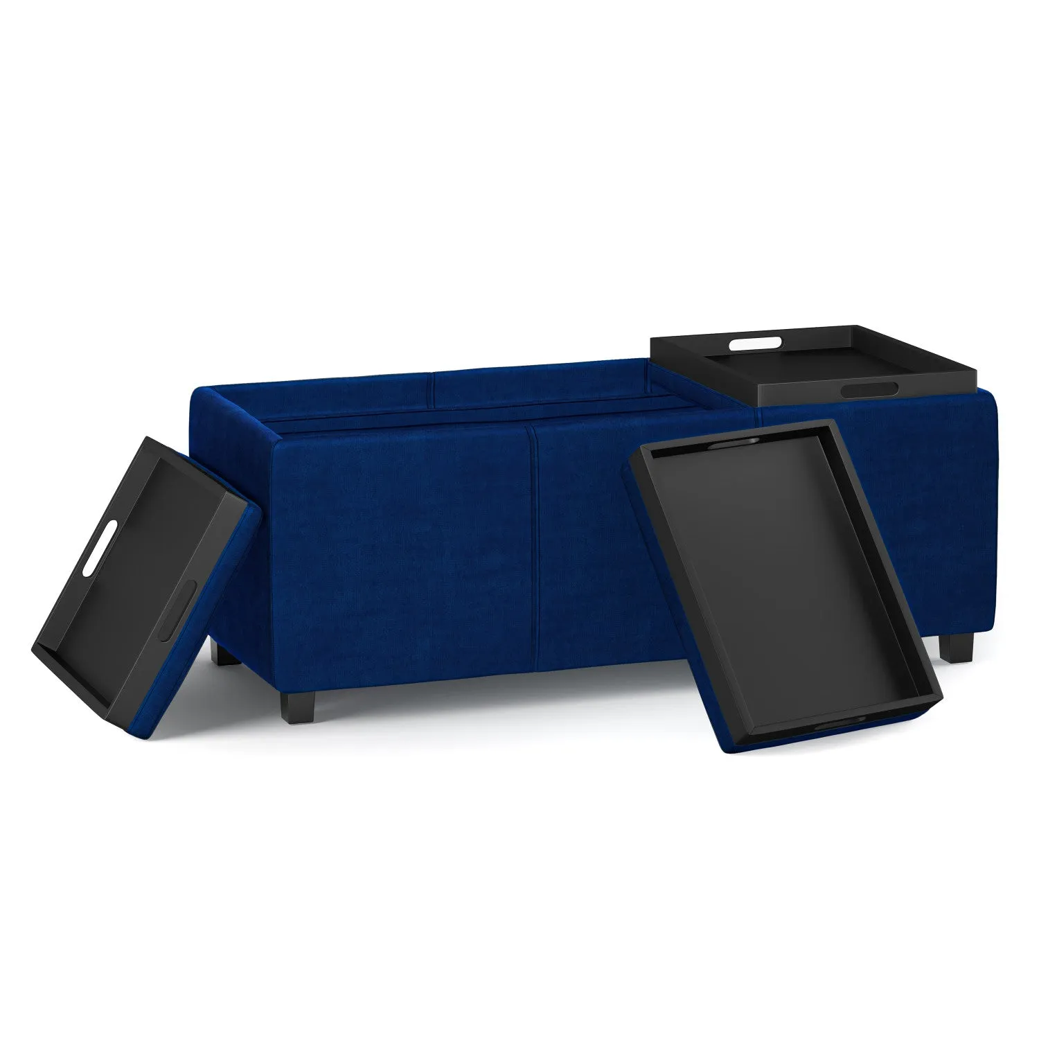 Avalon 3 Trays Ottoman in Velvet Fabric