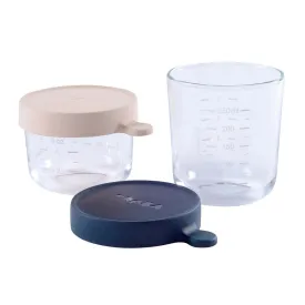 BEABA Set of 2 Conservative Jars in Glass (150ml Pink / 250ml Dark Blue)