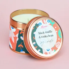 Black Truffle & Tonka Bean Contrast Floral Print Rose Gold Tin Candle