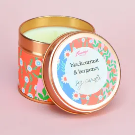 Blackcurrant & Bergamot Contrast Floral Print Rose Gold Tin Candle