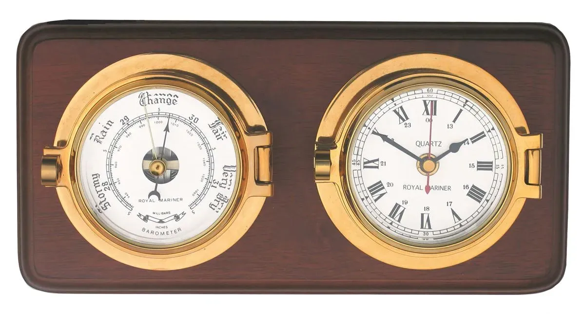 Brass Channel Clock & Barometer