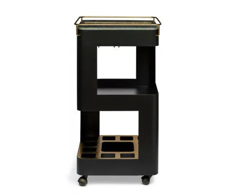 Contemporary Black Gold Drinks Trolley Bar Cart with Marble Top