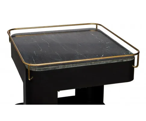 Contemporary Black Gold Drinks Trolley Bar Cart with Marble Top