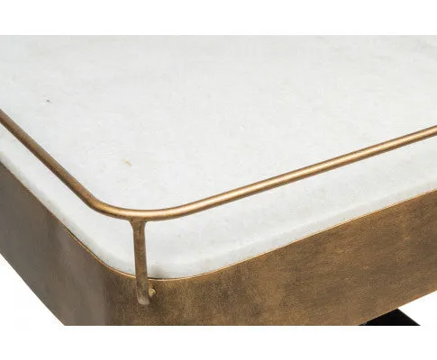 Contemporary French Brass Drinks Trolley Bar Cart with White Marble Top