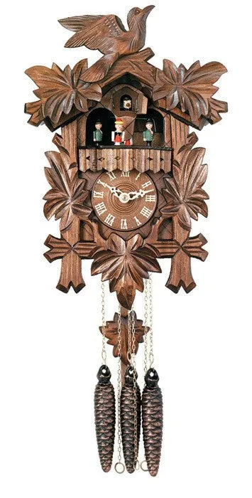 Dancers, Bird & Five Hand-carved Maple Leaves-14" Tall One Day Clock