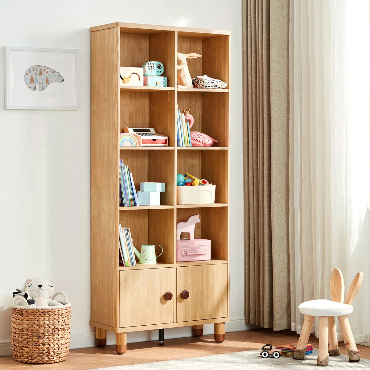 Dear Bear Kids Oak Storage Bookshelf