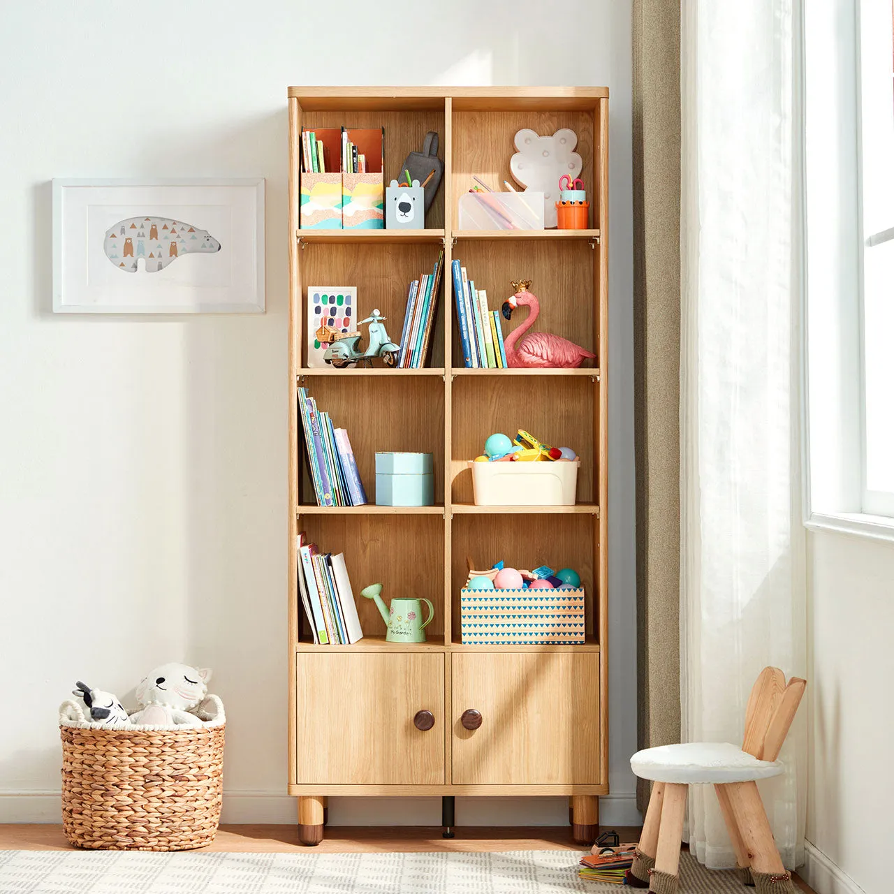 Dear Bear Kids Oak Storage Bookshelf