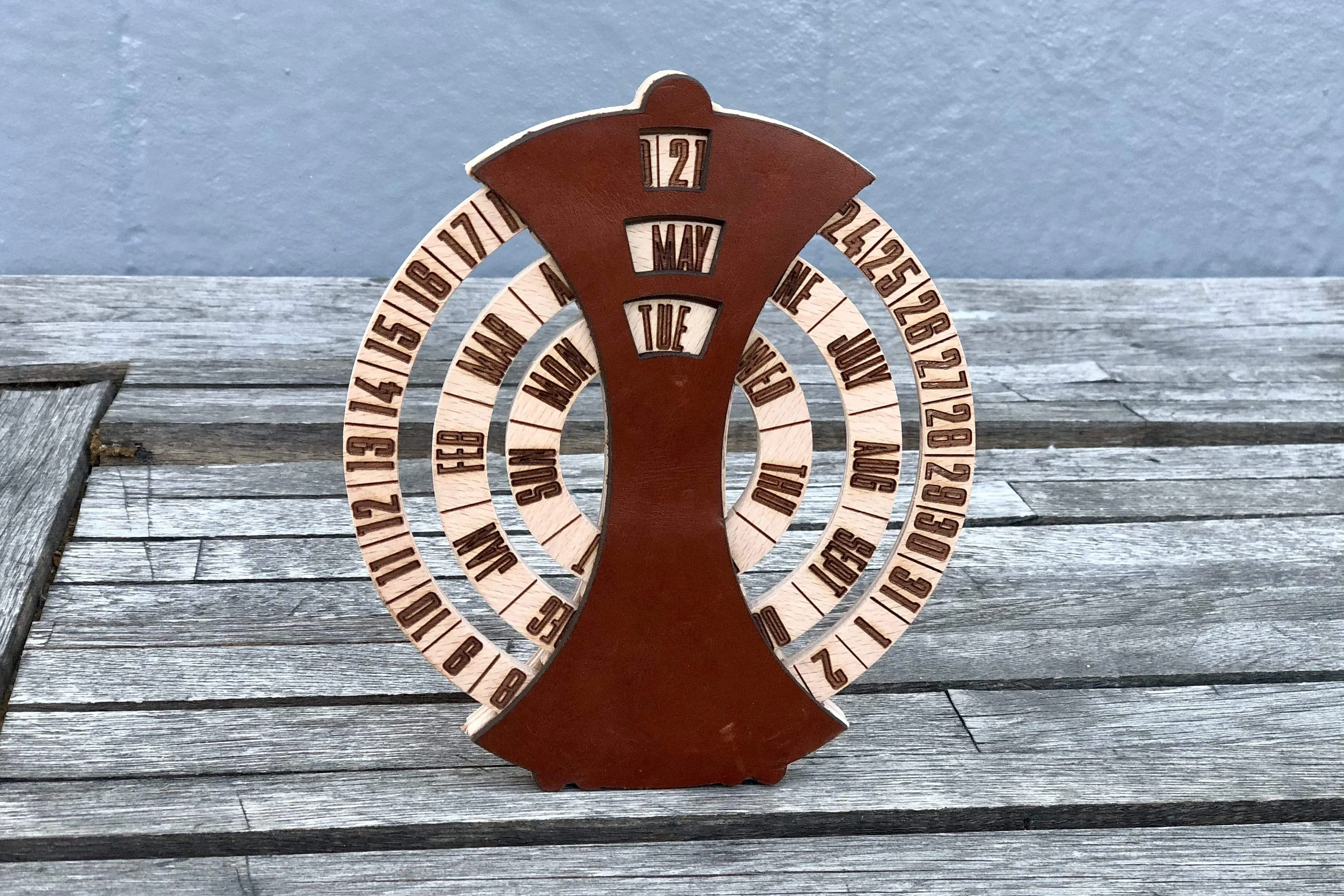 Desktop Perpetual Calendar  Leather - Wood