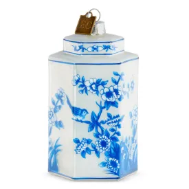 Eric Cortina Blue and White Hexagonal Ginger Jar Glass Ornament