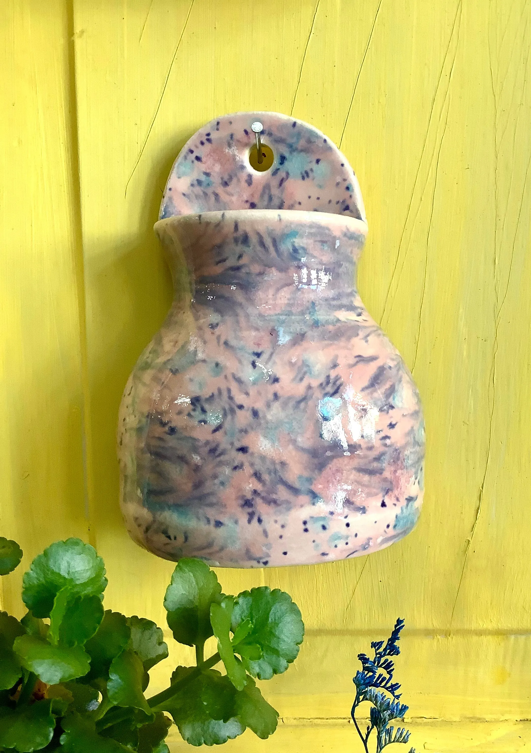 EvaThrows Pottery: Wall Pocket Pink Speckled