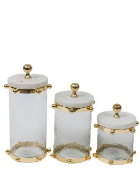 Glass Canister with Gold Ball Design and Marble Lid (3 Sizes)