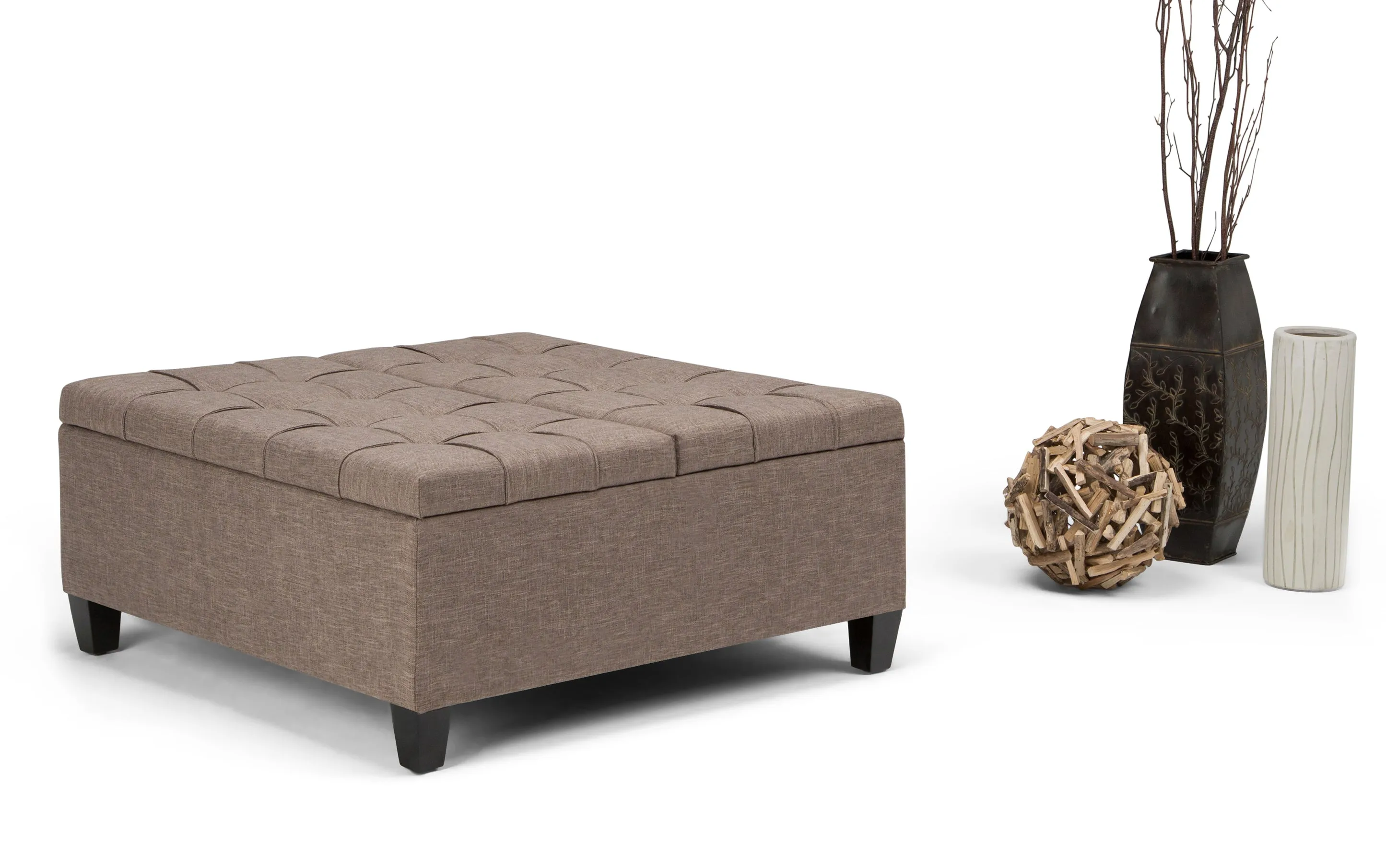 Harrison Coffee Table Ottoman in Linen