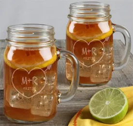 Heart & Initials Wedding Mason Jar Set