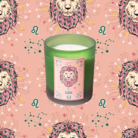 Leo Zodiac Illustration Frosted Green Scented Candle