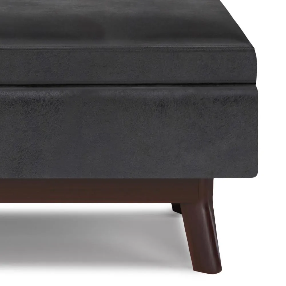 Owen Small Rectangular Storage Ottoman in Distressed Vegan Leather