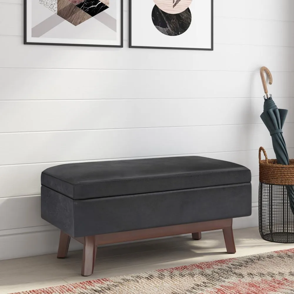 Owen Small Rectangular Storage Ottoman in Distressed Vegan Leather