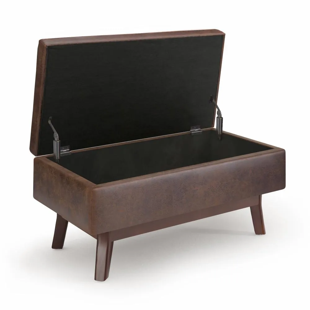 Owen Small Rectangular Storage Ottoman in Distressed Vegan Leather