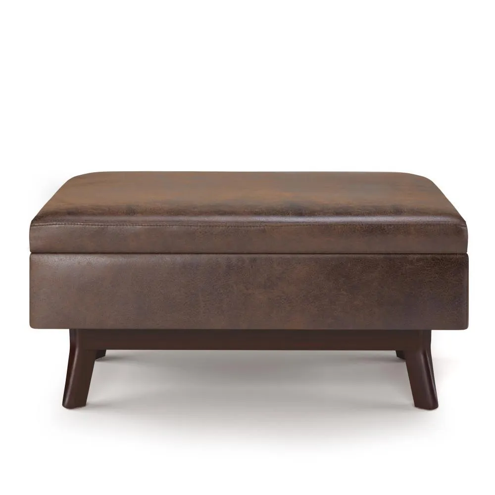 Owen Small Rectangular Storage Ottoman in Distressed Vegan Leather