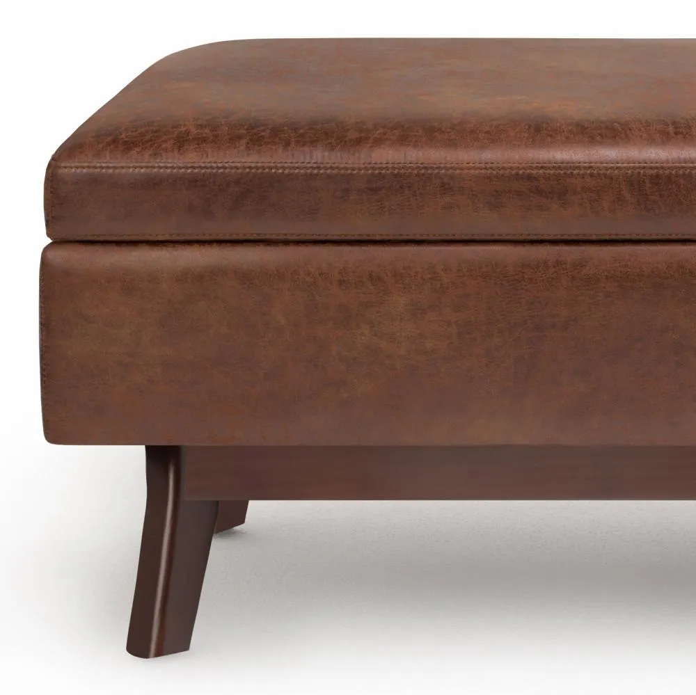 Owen Small Rectangular Storage Ottoman in Distressed Vegan Leather