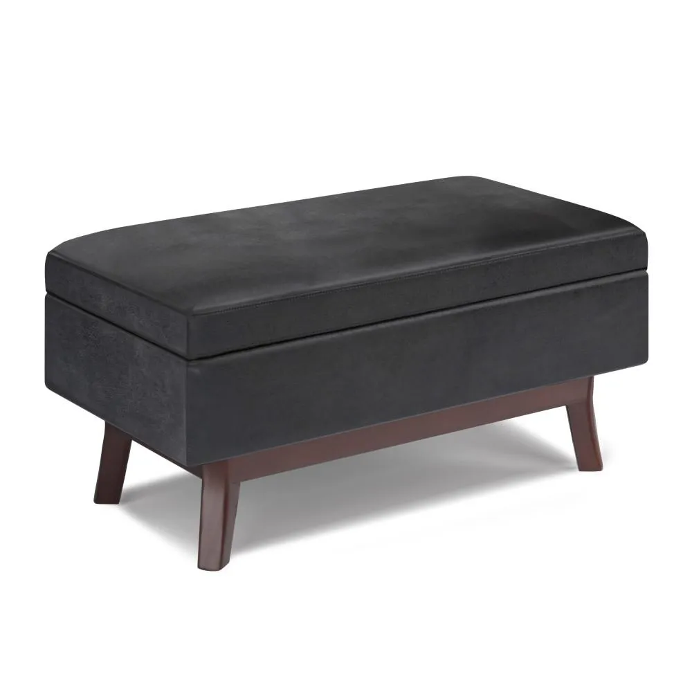 Owen Small Rectangular Storage Ottoman in Distressed Vegan Leather