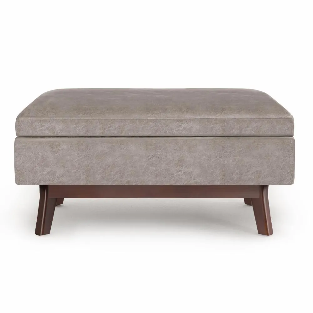 Owen Small Rectangular Storage Ottoman in Distressed Vegan Leather