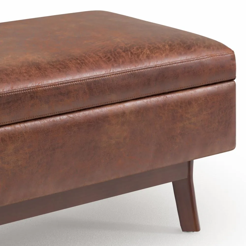 Owen Small Rectangular Storage Ottoman in Distressed Vegan Leather