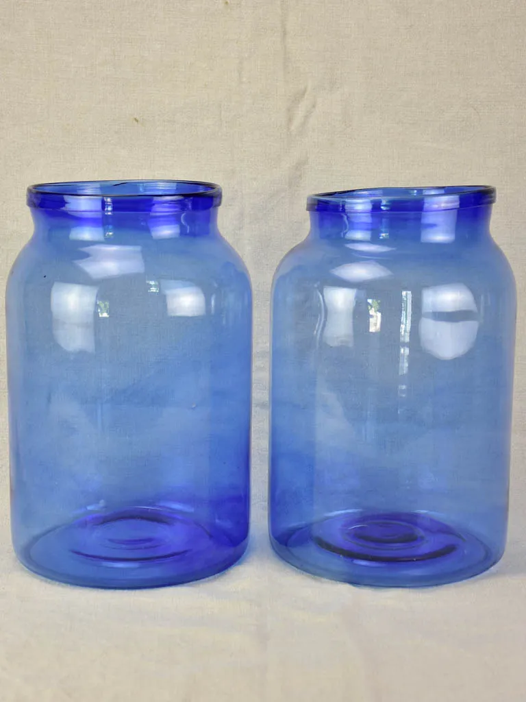 Pair of vintage blown glass jars - periwinkle blue 13½"