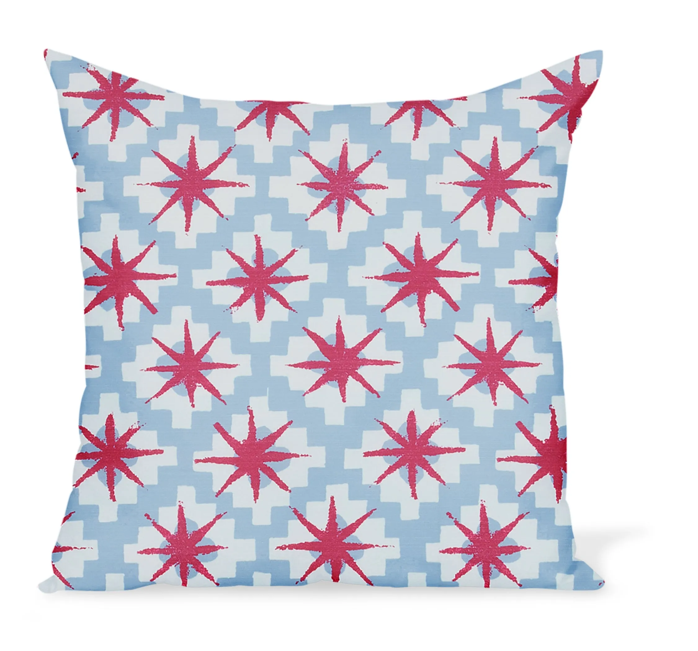 Peter Dunham Textiles Outdoor Starburst in Raspberry/Sky Pillow