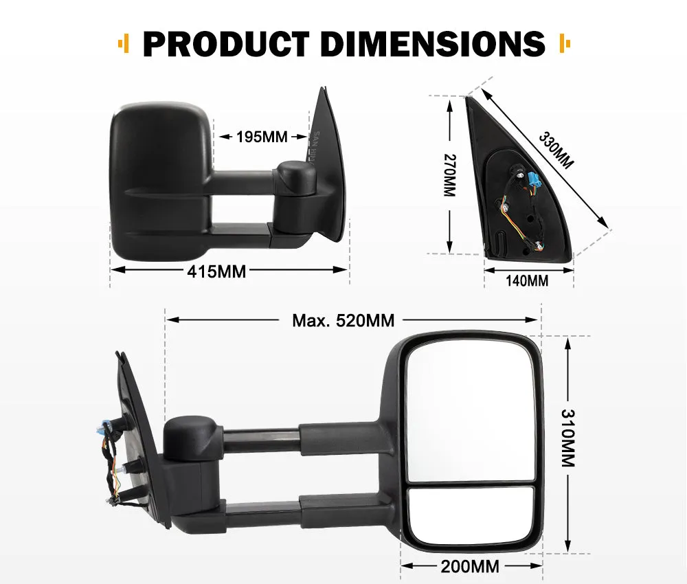 San Hima Pair Extendable Towing Mirrors For Volkswagen Amarok 2009-2023