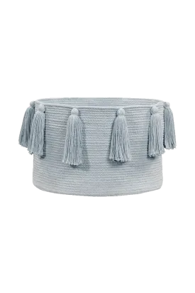 STORAGE BASKET TASSELS SOFT BLUE