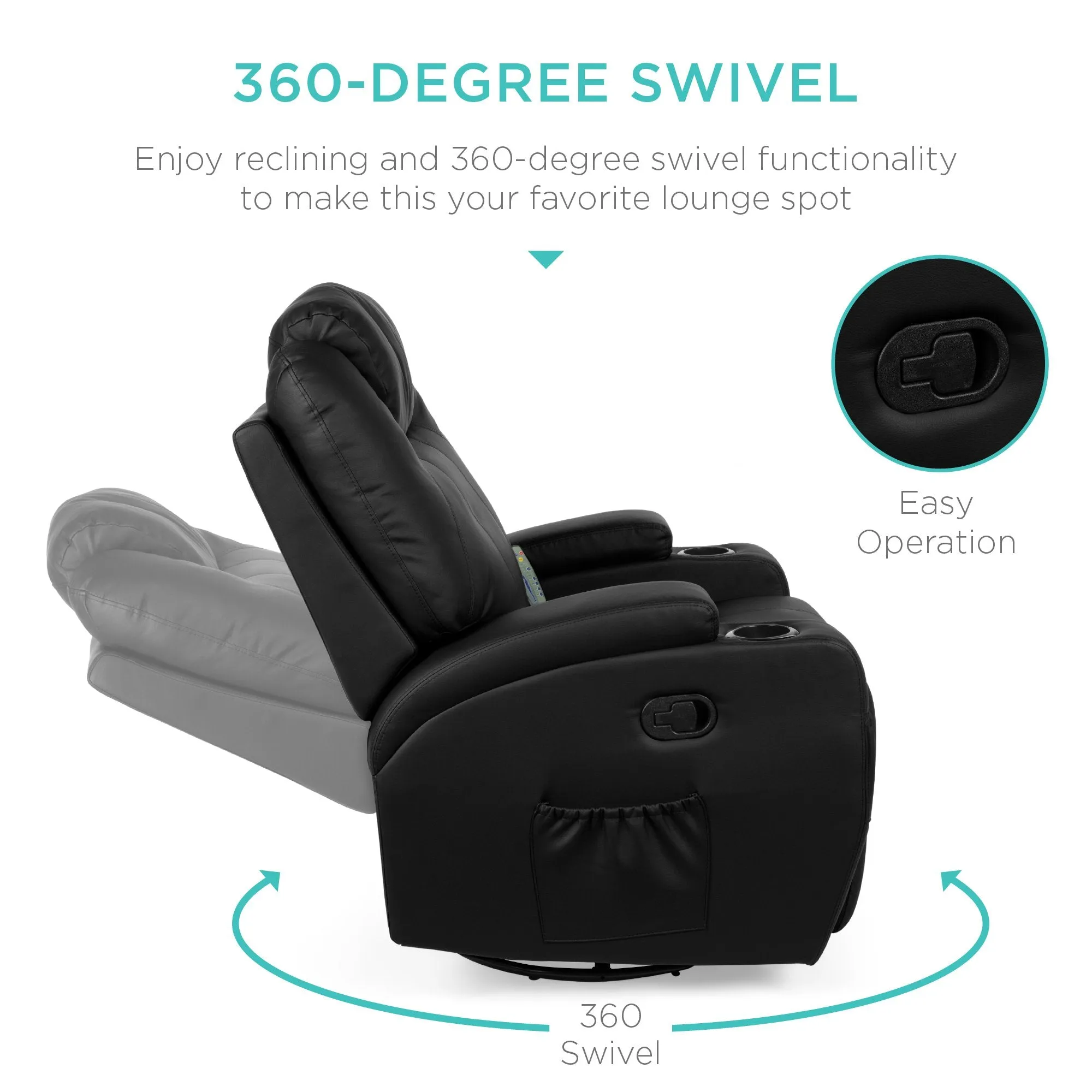 Swivel Massage Recliner Chair w/ Remote Control, 5 Modes