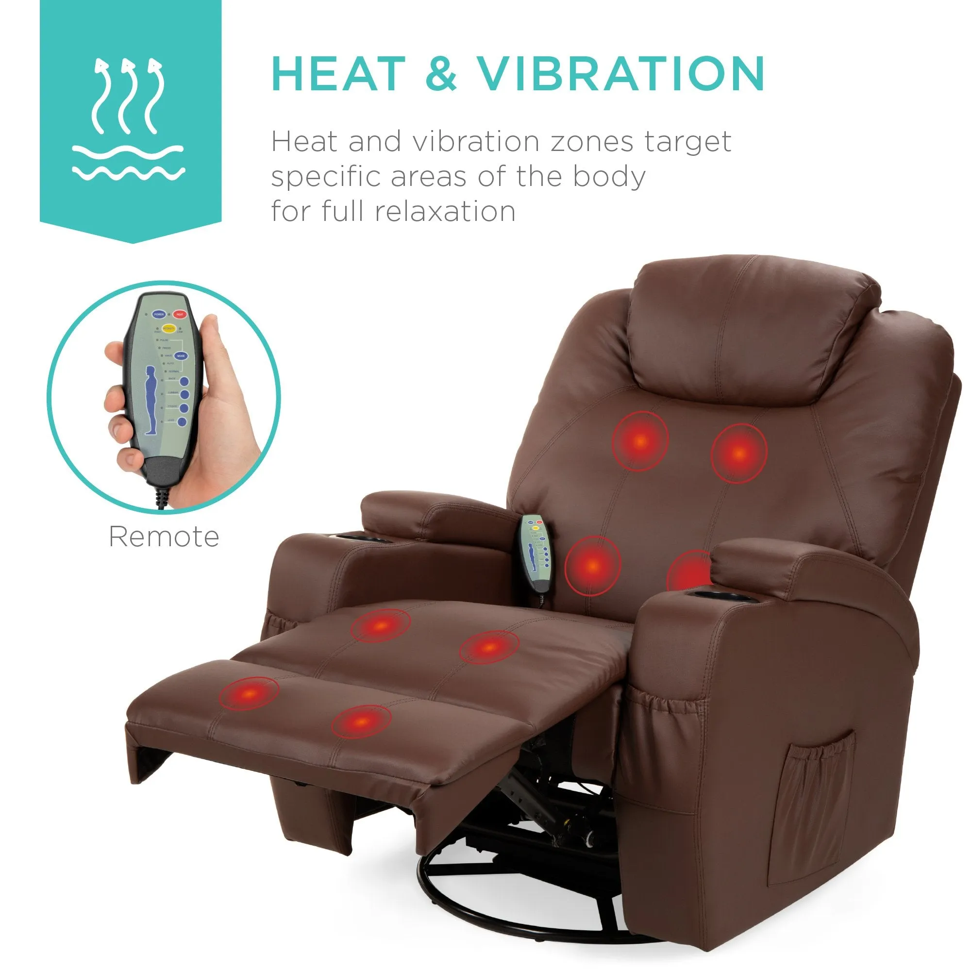 Swivel Massage Recliner Chair w/ Remote Control, 5 Modes