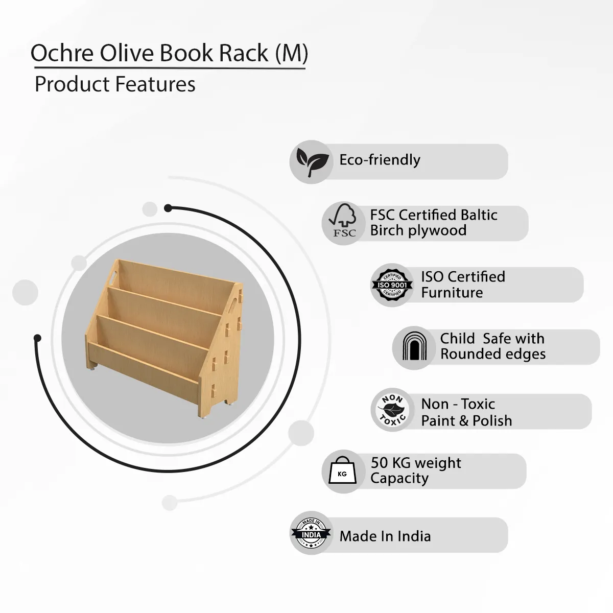 X&Y Ochre Olive Book Rack- Natural | M